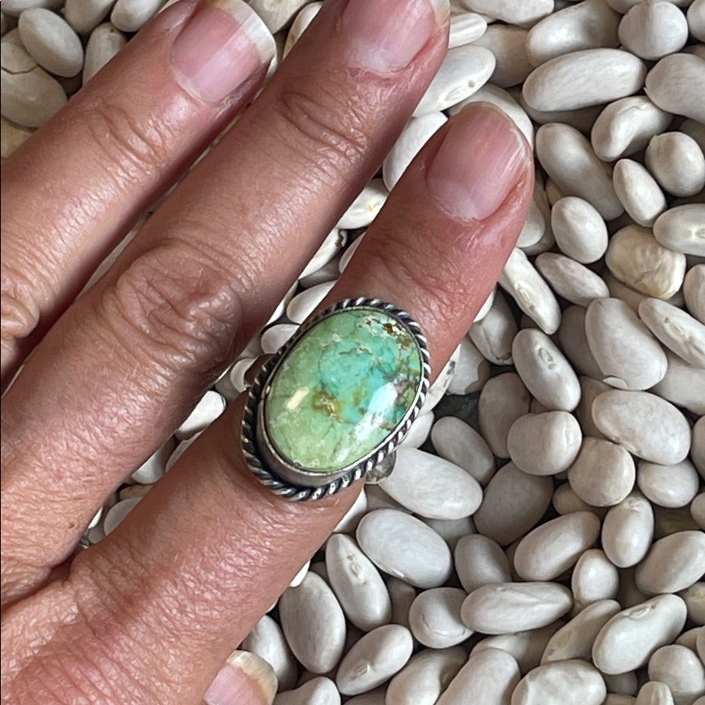 Vintage-Sanor gold turquoise Native American Silver Ring